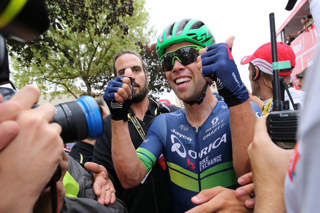 Thumbs up for Michael Matthew after he won stage ten to complete the grand tour set