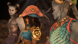 Rook, Isabella, and Taash discuss the Lords of Fortune's method of atoning when misgendering someone in Dragon Age: The Veilguard.