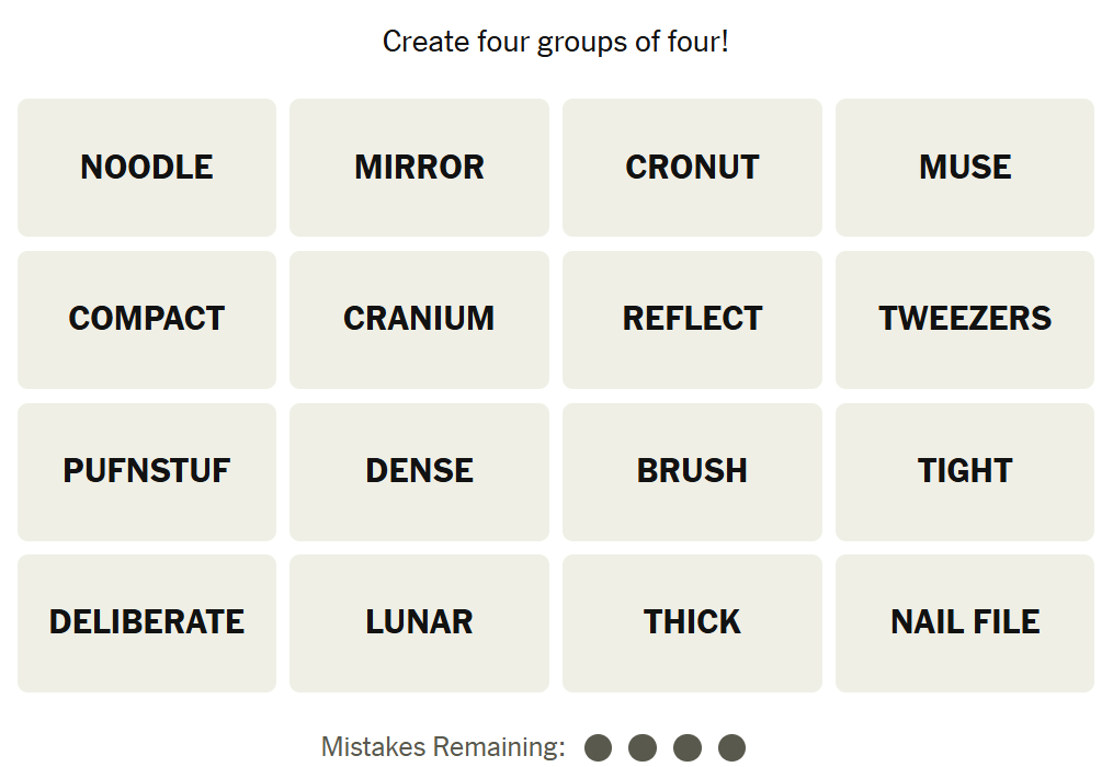 The New York Times Connections puzzle on November 9, 2025