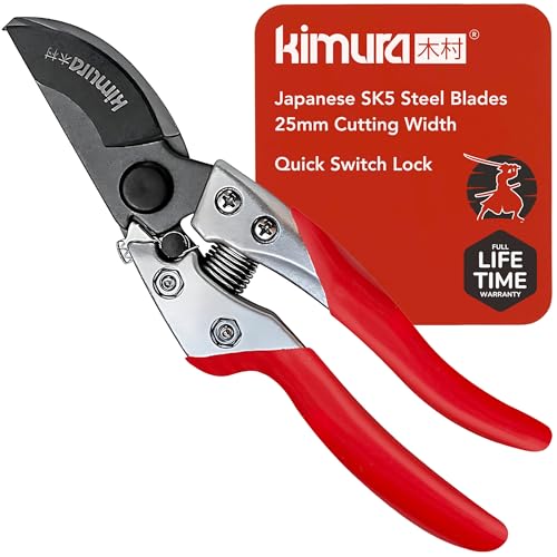 Kimura&amp;reg; 8&quot; Pro Bypass Garden Secateurs, Heavy Duty Premium Japanese Sk5 Steel Blades, Non-Slip Pvc Coated Handles, Lightweight &amp;amp; Ergonomic, Japanese Bypass Pruning Shears
