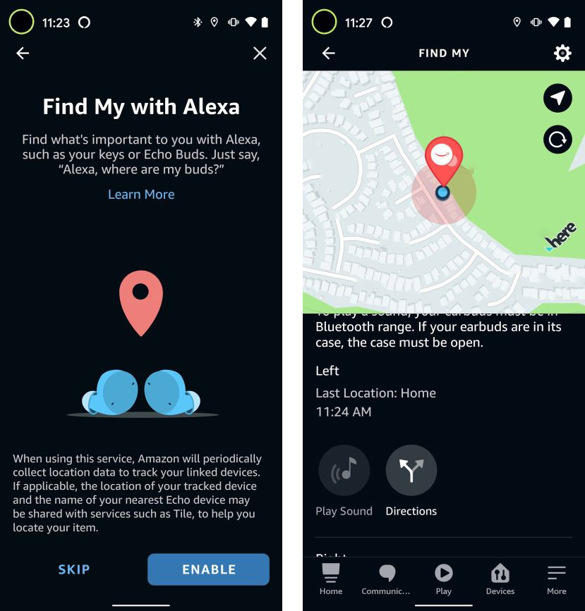 Screenshots setting up Find My with Alexa.