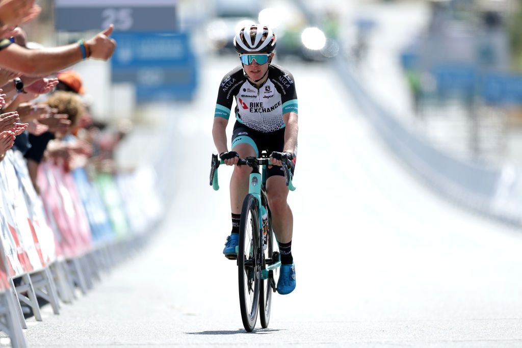 PEREIRO DE AGUIAR SPAIN SEPTEMBER 04 Amanda Spratt of Australia and Team BikeExchange crosses the finishing line during the 7th Ceratizit Challenge By La Vuelta 2021 Stage 3 a 1079km stage from Estacin de Montaa de Manzaneda to Pereiro de Aguiar ChallengeVuelta CERATIZITChallenge21 on September 04 2021 in Pereiro de Aguiar Spain Photo by Gonzalo Arroyo MorenoGetty Images