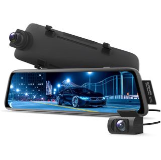 Type S | Portable Car License Plate Backup Camera Bluetooth Mirror with Solar Powered, Rearview Mirror, Split-Screen, Wireless Button Control, Extra