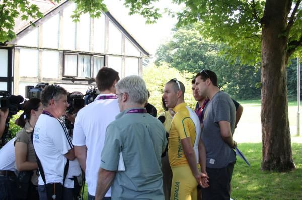 Matthew Goss talks with the media