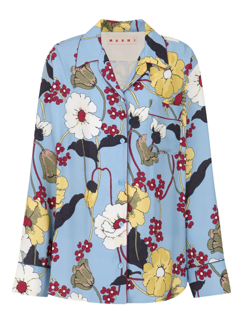 Marni Floral-Print Long-Sleeve Satin Shirt | 40