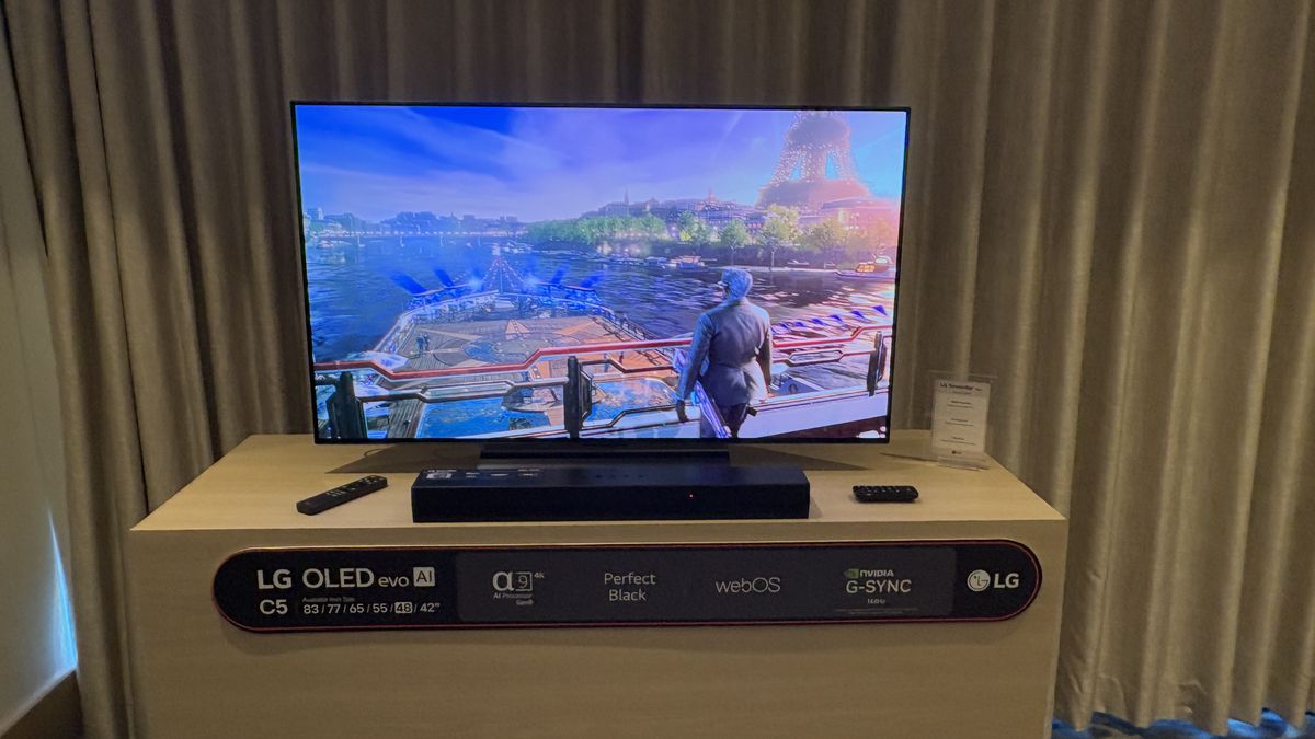 48-inch LG C5 with a soundbar in front