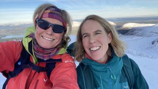 fiona and a friend in brightly colored ski clothing