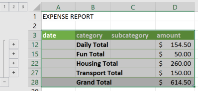 excel selected