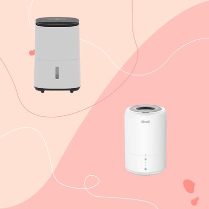 Dehumidifier and humidifier on pink graphic background