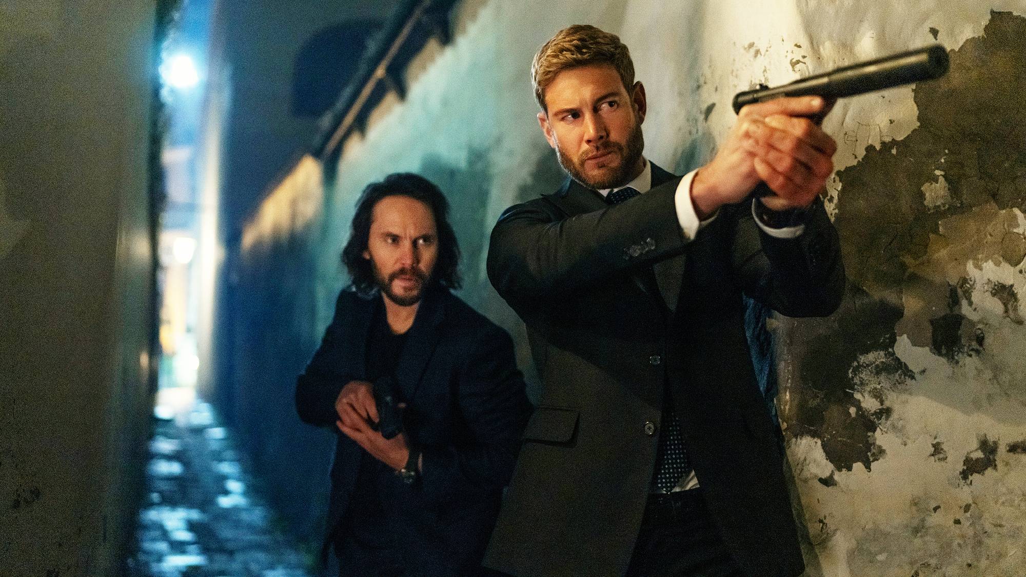 Taylor Kitsch (Ben Edwards) and Tom Hopper (Raife Haistings) in "The Terminal List: Dark Wolf" on Prime Video