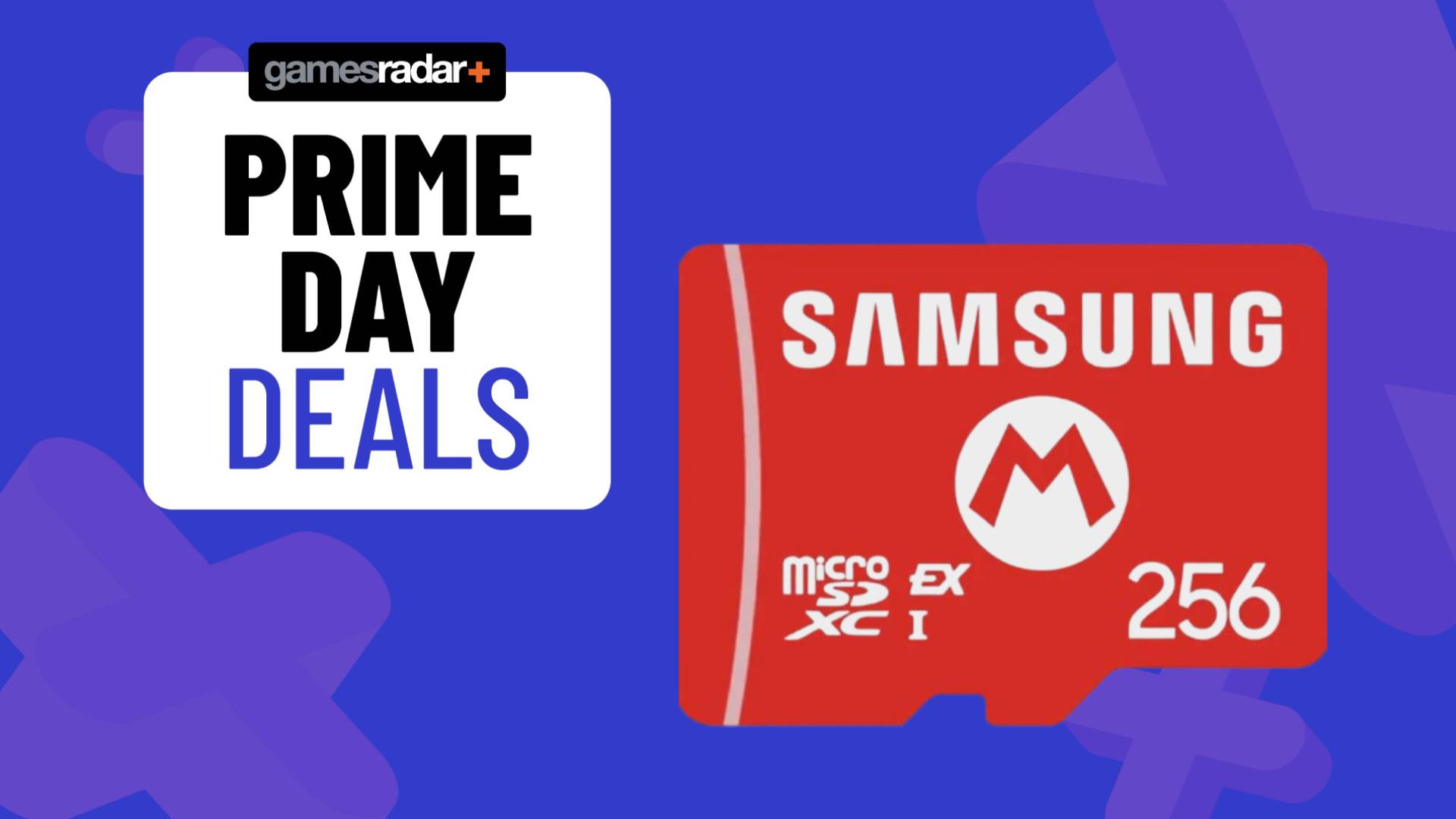 Image of the 256GB Samsung microSD Express Card sitting on a blue GamesRadar+ background.