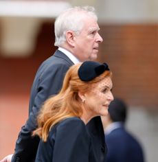 Sarah Ferguson and Prince Andrew at the Duchess of Kent's funeral
