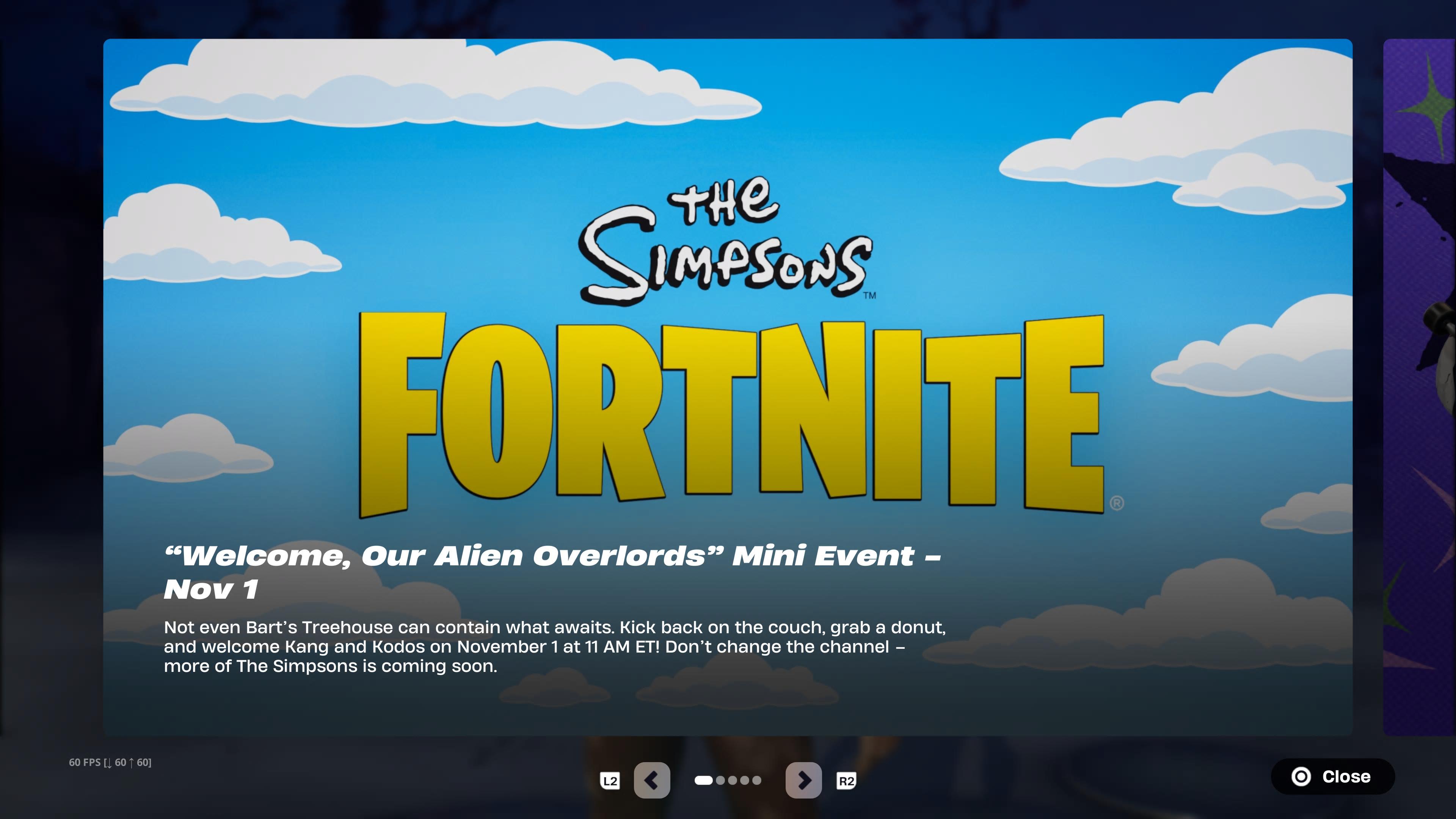 The Simpsons Fortnite mini event pop up in-game