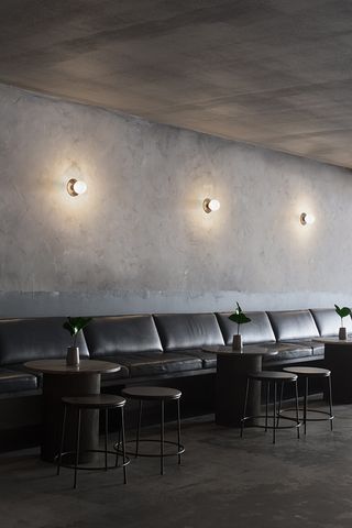 Wall banquette seating at Locura restaurant, Byron Bay, Australia