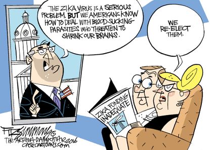 Political cartoon U.S. 2016 election Zika funding
