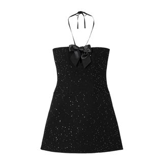 Bow and Sequin-Embellished Wool-Blend Tweed Mini Dress