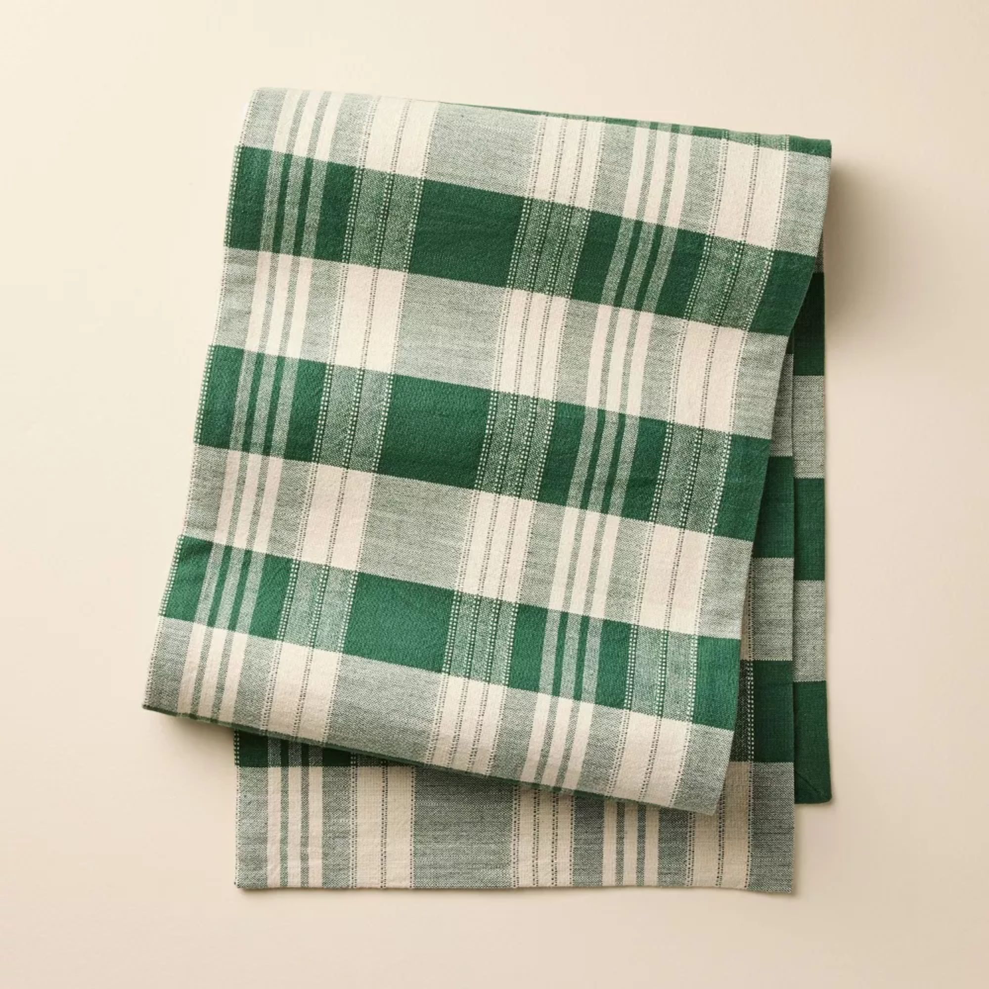 White and green plaid table runner