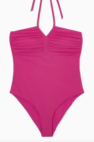 Best one-piece swimwear: Cos recycled seersucker halterneck swimsuit