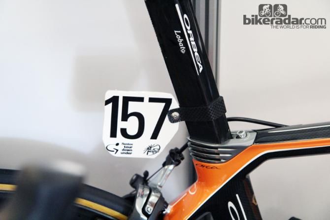 Custom carbon fiber number plate holders for Euskaltel-Euskadi's Orbea Orcas.