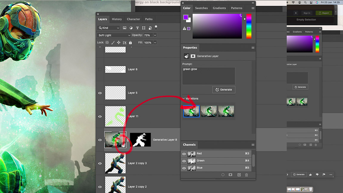 Combina Adobe Firefly y Photoshop;  cómo mezclar imágenes de Adobe AI y Photoshop