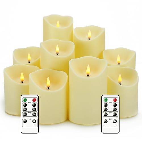 Nimiko Flameless Candles With Remote, Battery Operated Flickering Flameless Candles, Led Candles With Timer 2/4/6/8h, With Realistic Led Candles Set of 9 (d3 X H 3