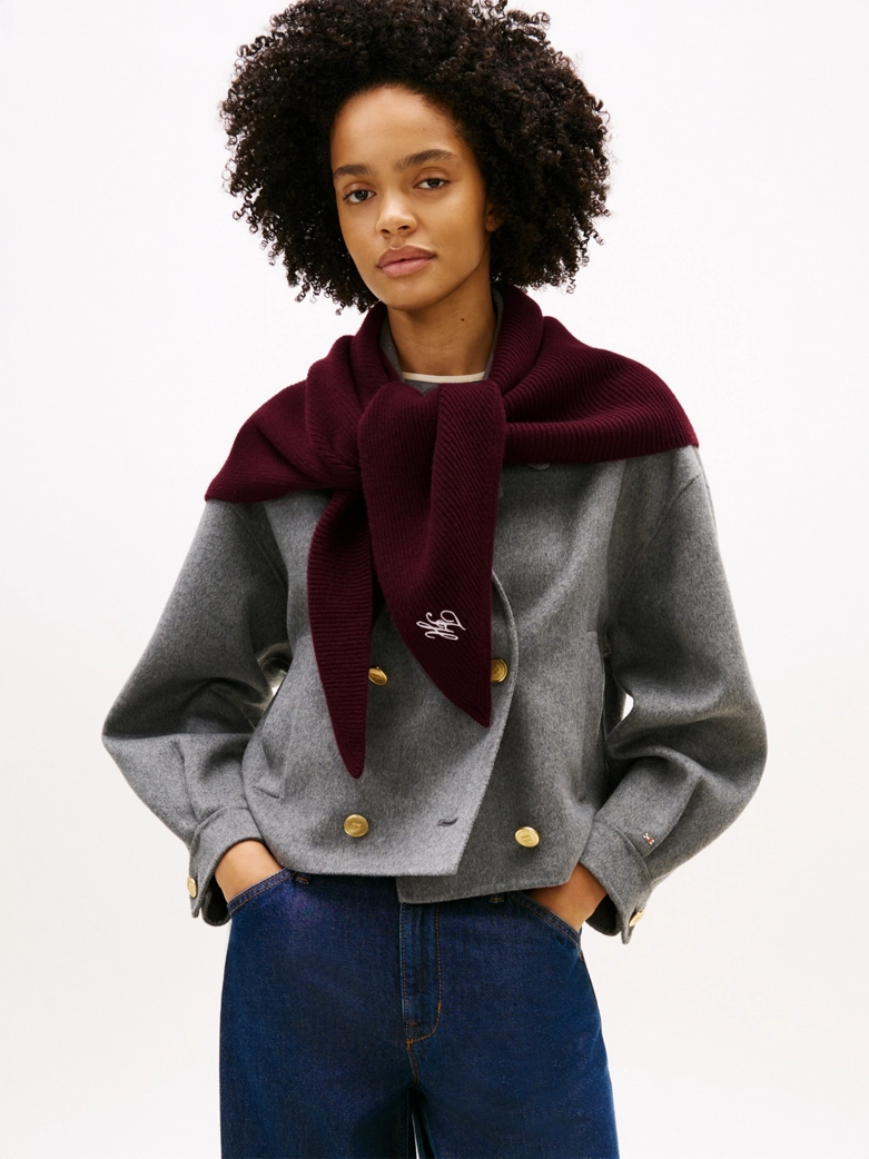 Cashmere Blend Logo Embroidery Triangle Scarf