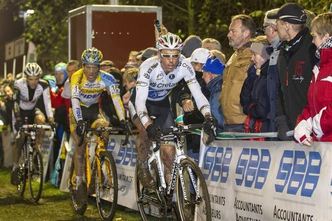 Sven Nys (Crelan-KCL) leads Tom Meeusen (Telenet-Fidea) and Niels Albert (BKCP-Powerplus) at Superprestige Diegem