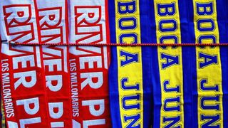 Scarves of football teams River Plate and Boca Juniors