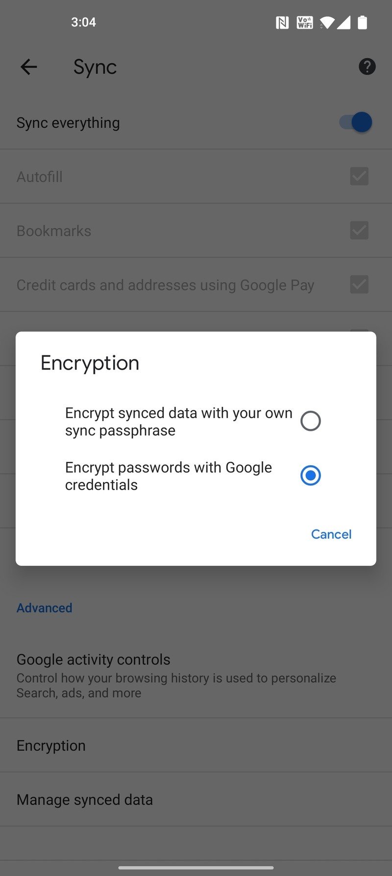 Mobile Chrome Sync Passphrase Ss