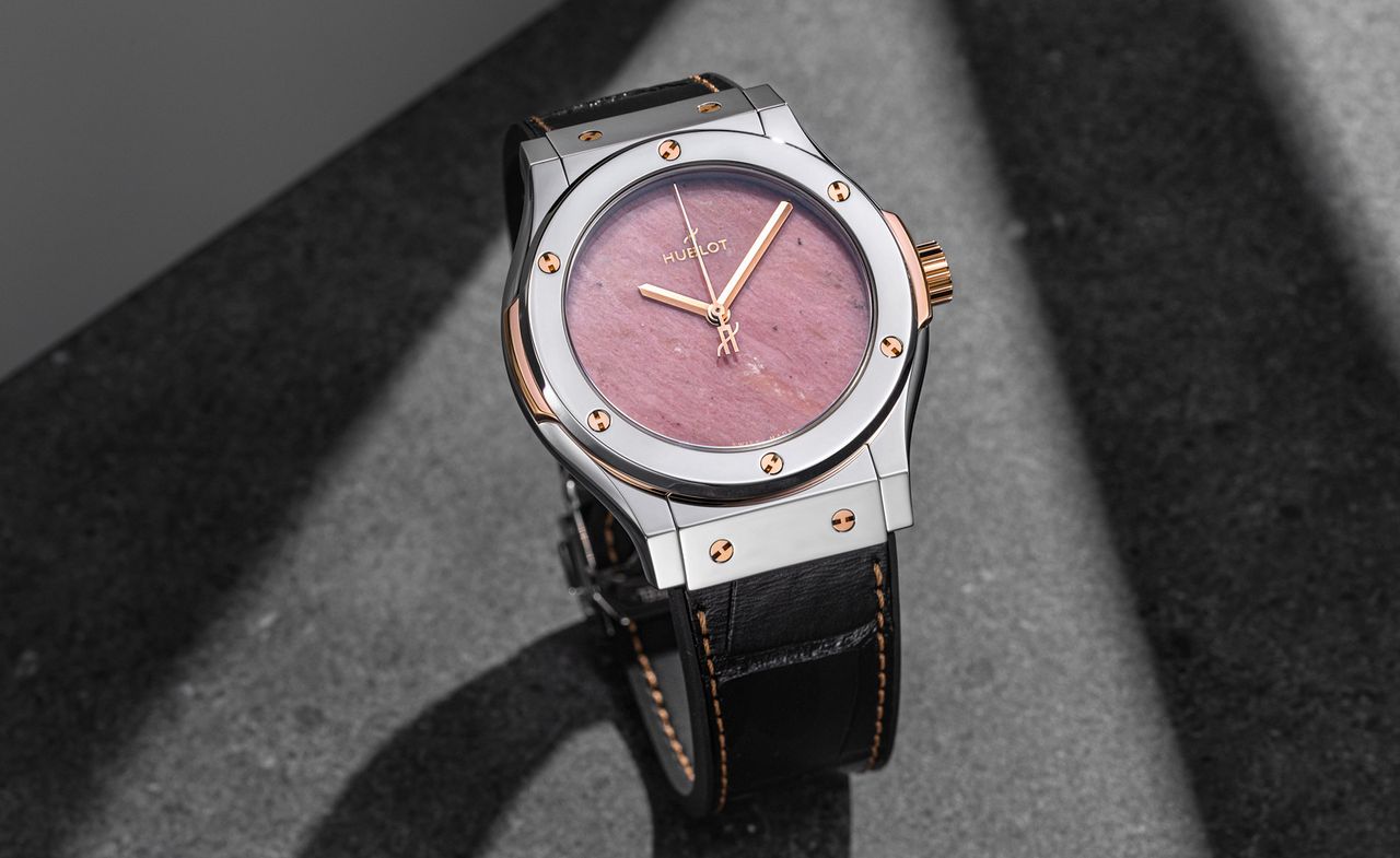 pink stone dial watch