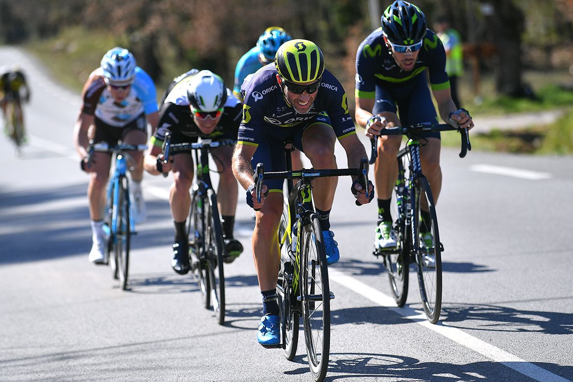 Cyril Gautier (AG2R La Mondiale), Michael Albasini (Orica-Scott), Ben King (Dimension Data) and Jesus Herrada (Movistar)