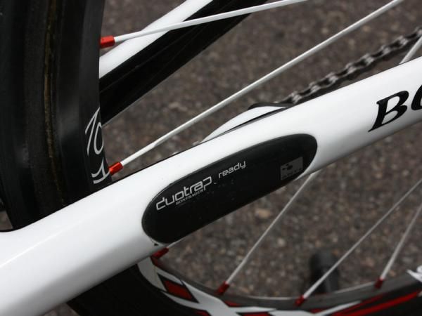 Astana's Trek Madones featured integrated pockets in the chain stays for wireless speed and cadence sensors.