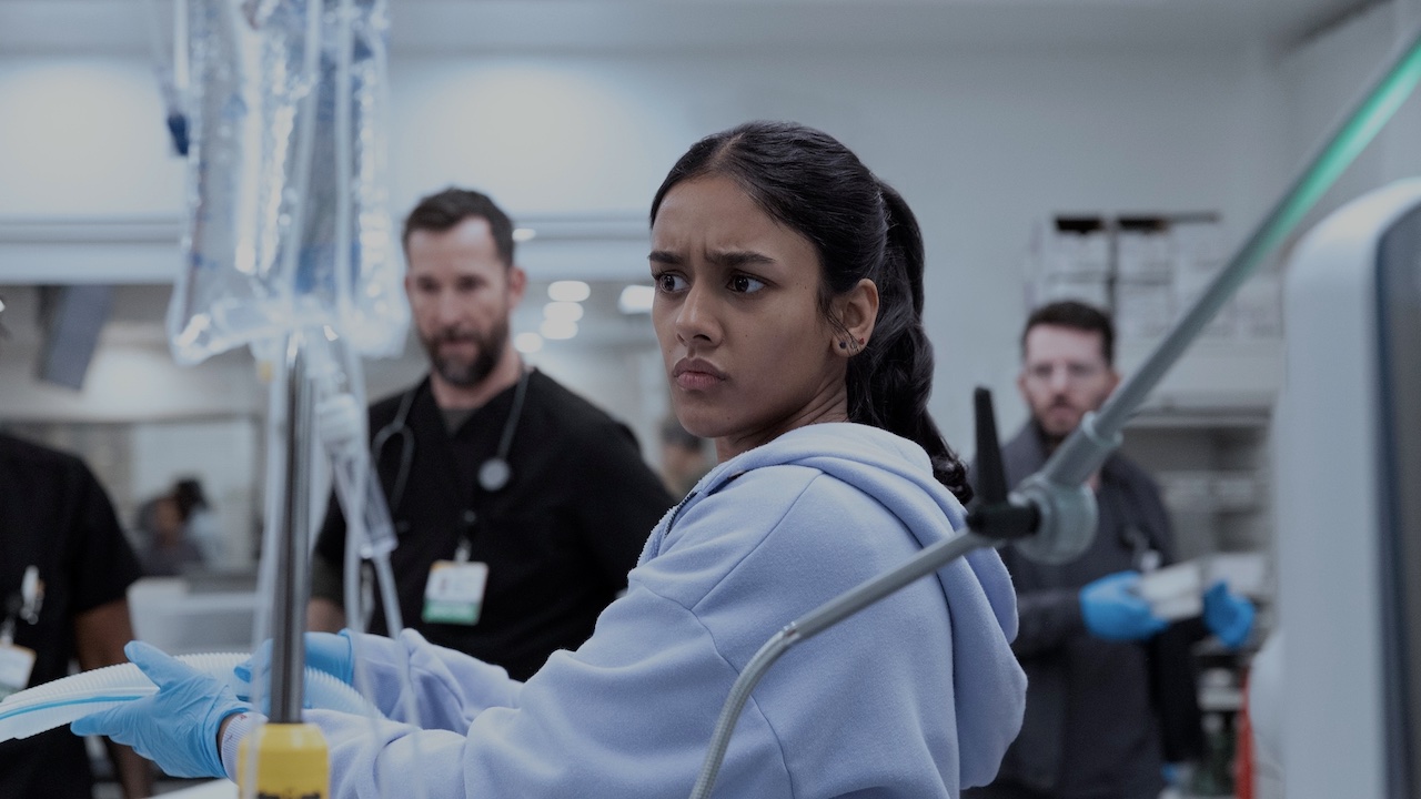 Javadi looking concerned in The Pitt Season 2