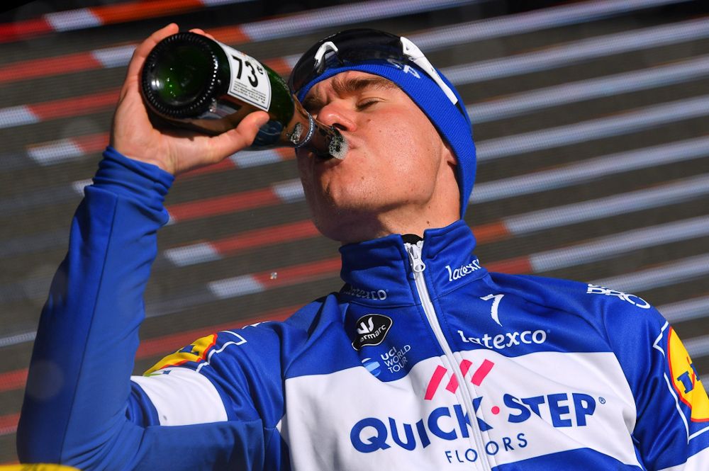 Fabio Jakobsen (Quick-Step Floors) indulges after winning Nokere Koerse