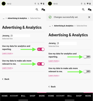 T-Mobile data sharing settings