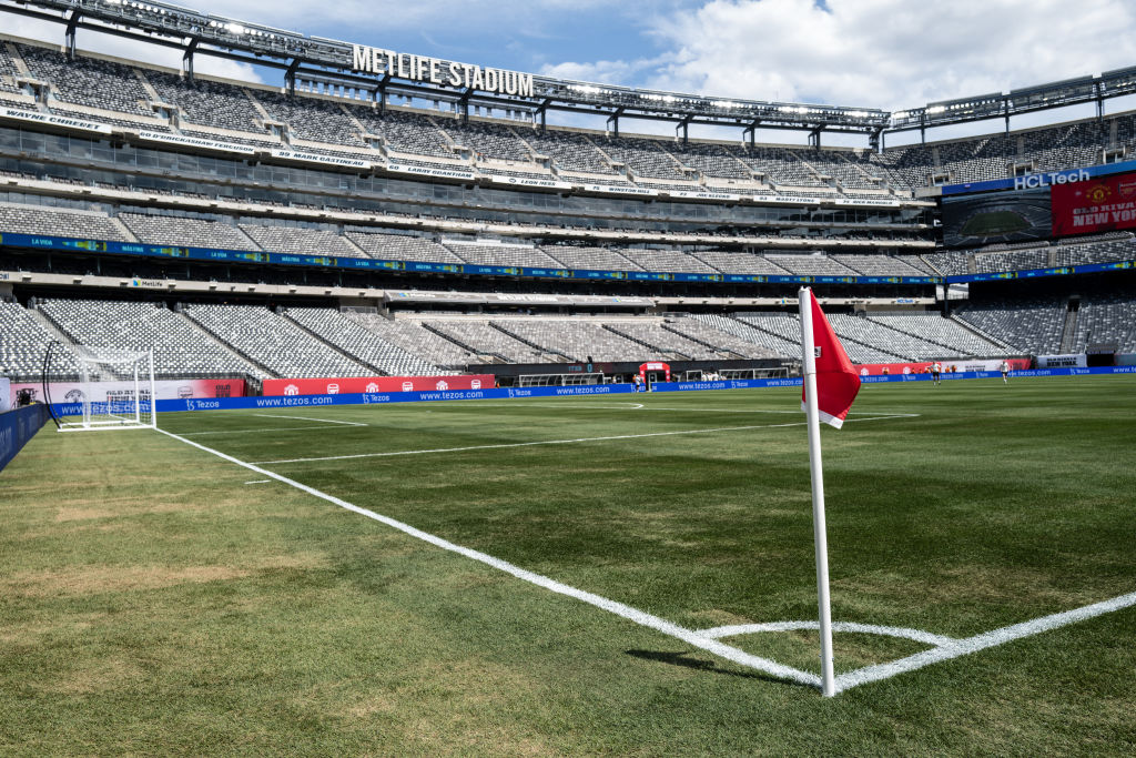 A general view of the MetLife Stadium the home of NFL teams the New York Giants and Jets ahead of the USA summer friendly game between Arsenal and Manchester United at MetLife Stadium on July 22, 2023 in East Rutherford, New Jersey.