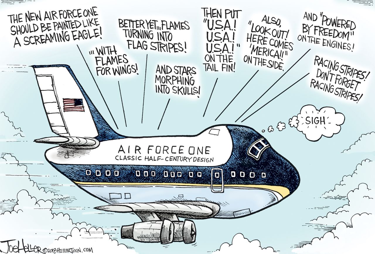 Political cartoon U.S. Trump Air Force One redesign