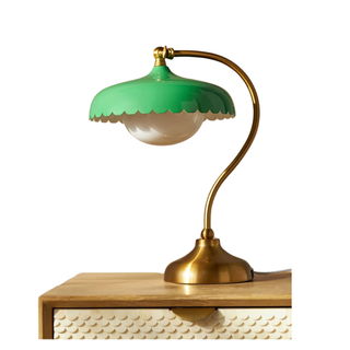 vintage-esque table lamp for desk with green scalloped metal shade