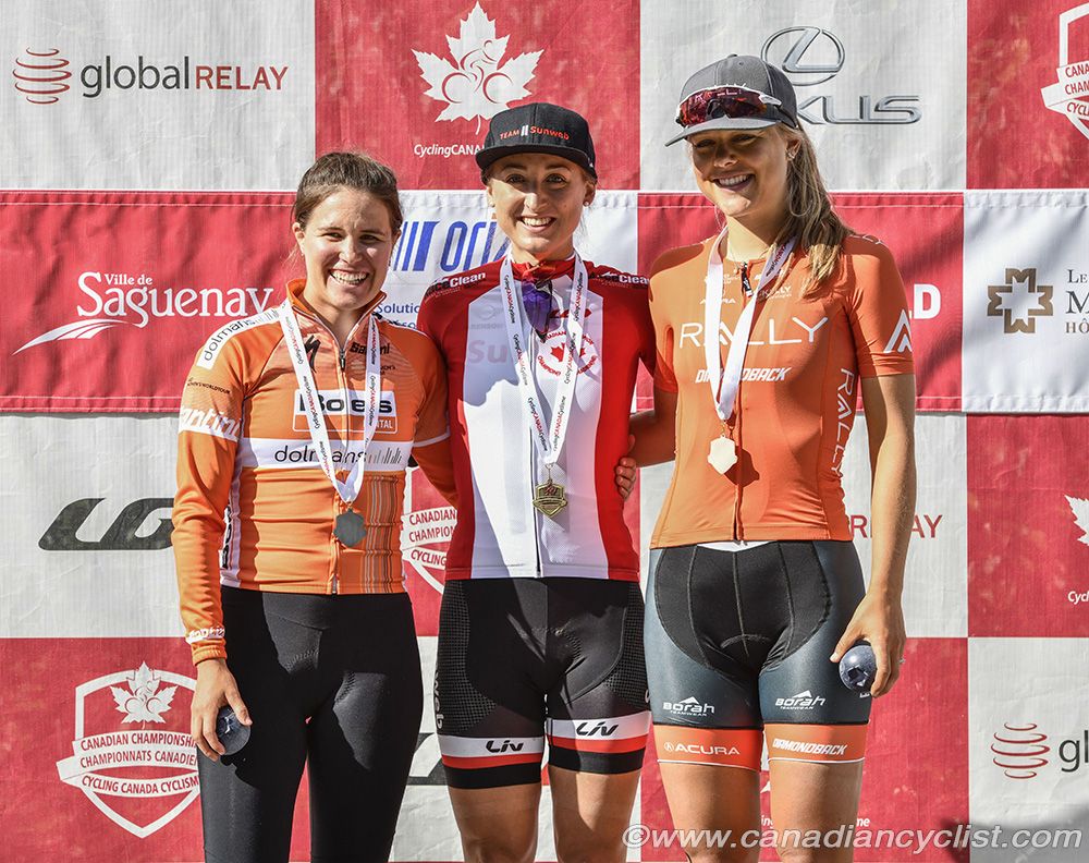 Elite Women's podium, left to right: Karol-Ann Canuel, Leah Kirchmann, Kirsti Lay
