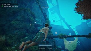 Black Flag Resynced Edward swimming to Antocha Wreck with white dots marking chests
