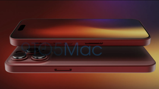 A render of the iPhone 15 Pro from the left and right side, in dark red
