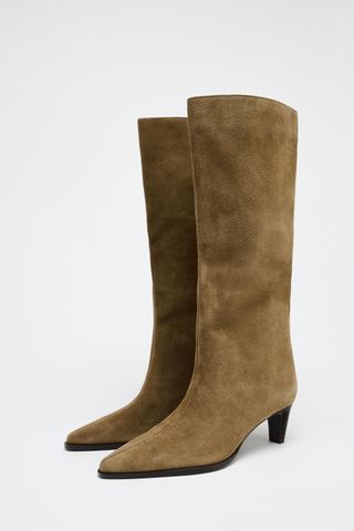 Split Suede Kitten Heel Boots