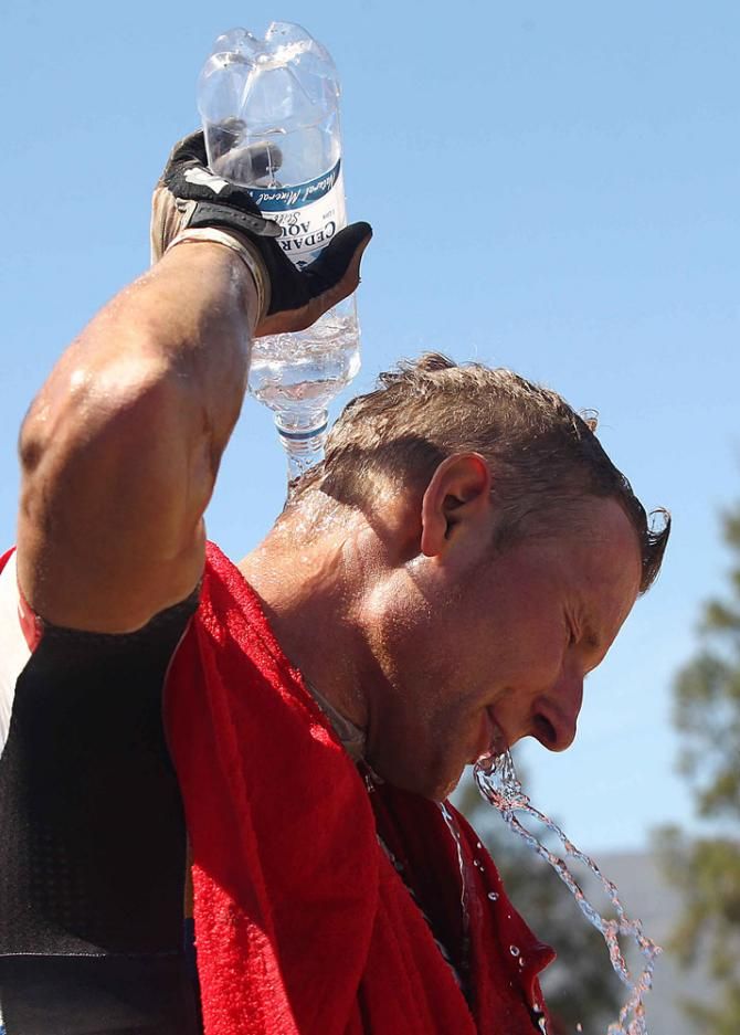 Urs Huber of the Bulls cools down after the Bulls won stage 2