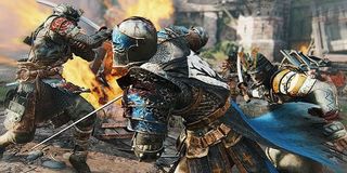 A knight fights samurai in For Honor.