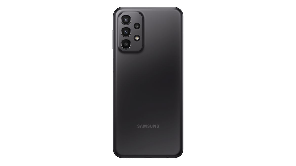 A Samsung Galaxy A23 5G against a white background