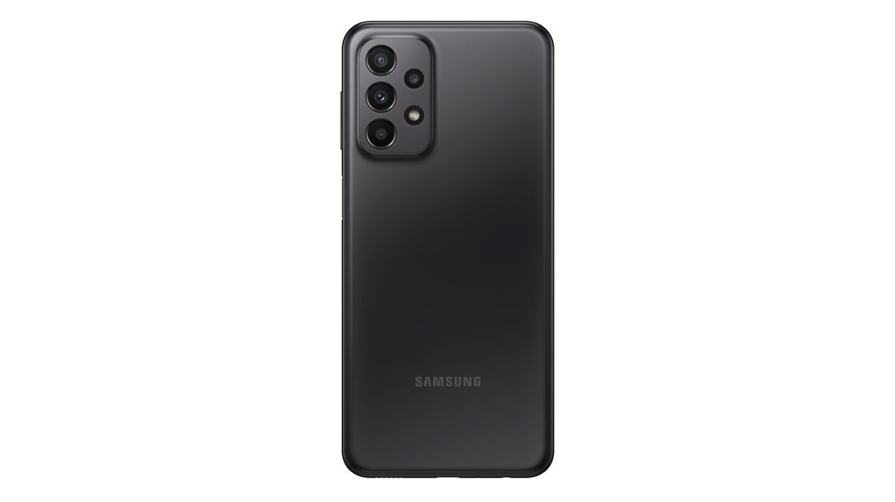 A Samsung Galaxy A23 5G against a white background