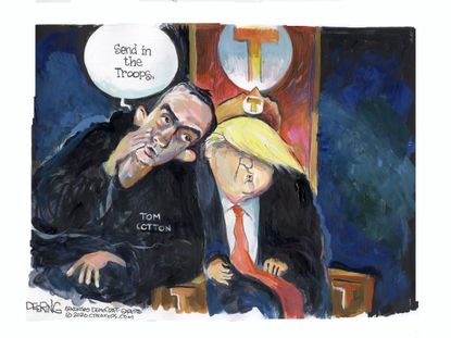 Political Cartoon U.S. Tom Cotton Trump NYT op ed troops