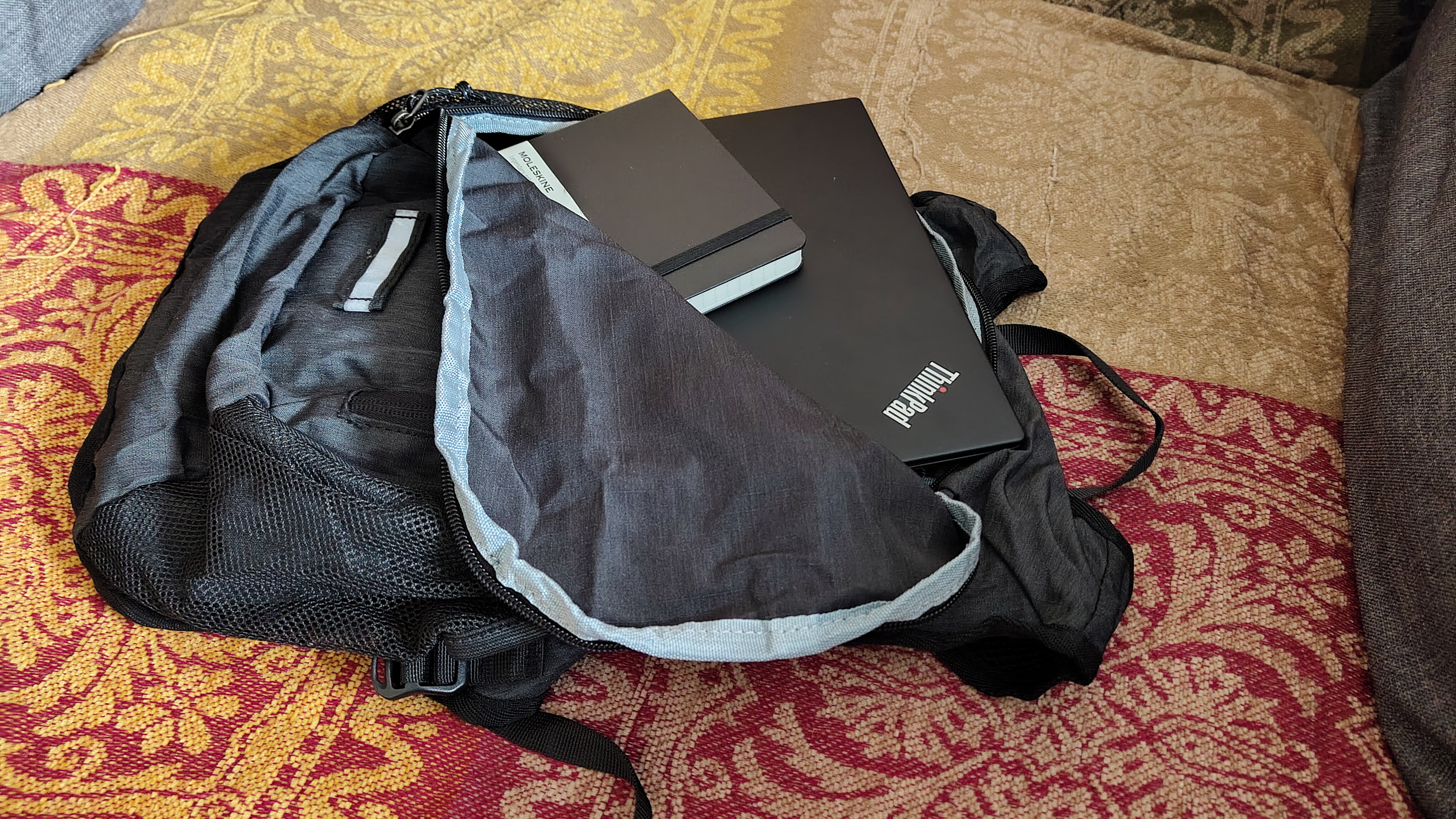 The Skysper foldable backpack in use
