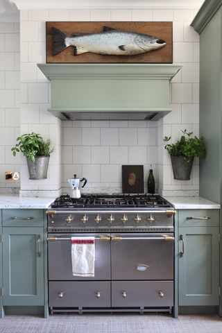 A green painted kitchen in farrow and ball treron