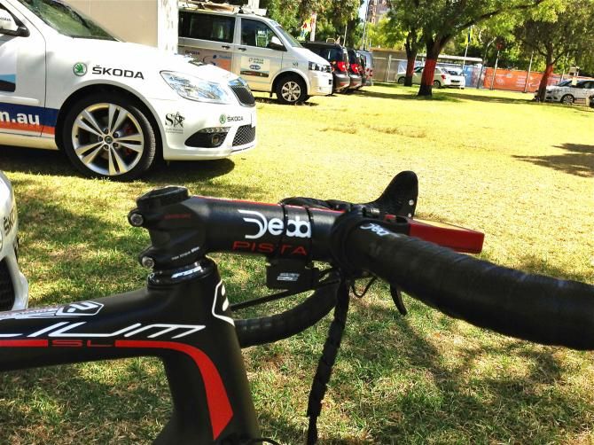 Hansen's Deda Pista stem has -30 degree rise so he can get low at the front